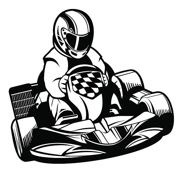 ilustraciones, imágenes clip art, dibujos animados e iconos de stock de kart racing bw - sport go cart go carting sports race