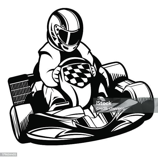 Le Corse In Gokart Bw - Immagini vettoriali stock e altre immagini di Go kart - Go kart, Guidare un go-kart, Vettoriale