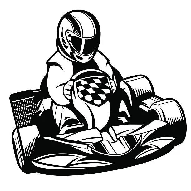 Vector illustration of Kart Racing BW