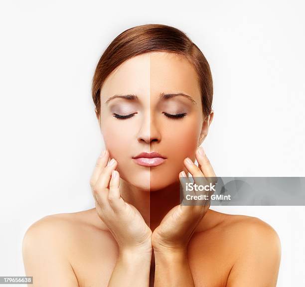 Beauty Visual Of A Woman Who Is Half Pale And Half Suntanned Stock Photo - Download Image Now