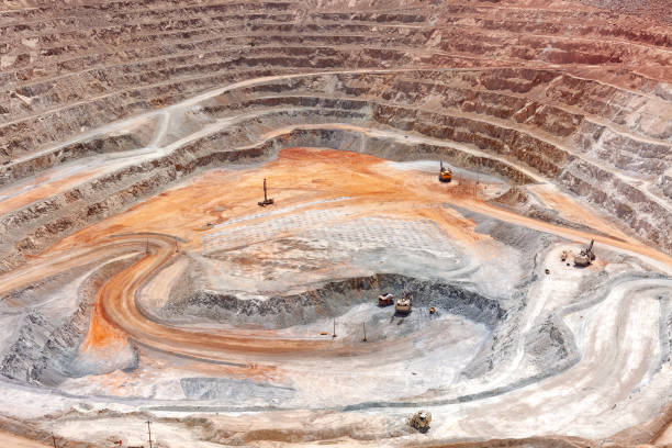 View from above of the pit of an open-pit copper mine in Peru stock photo