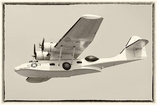 Vintage Catalina flying boat, amphibious model. Sepia toned.