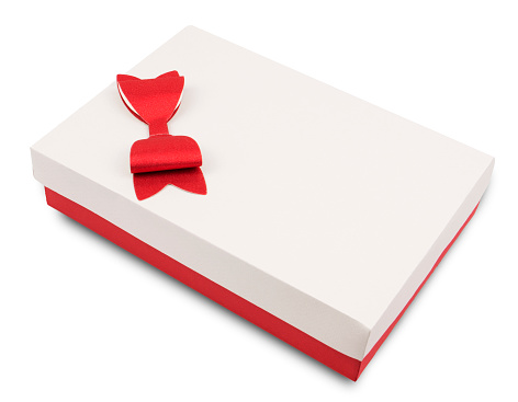 Red and white present box on the white background