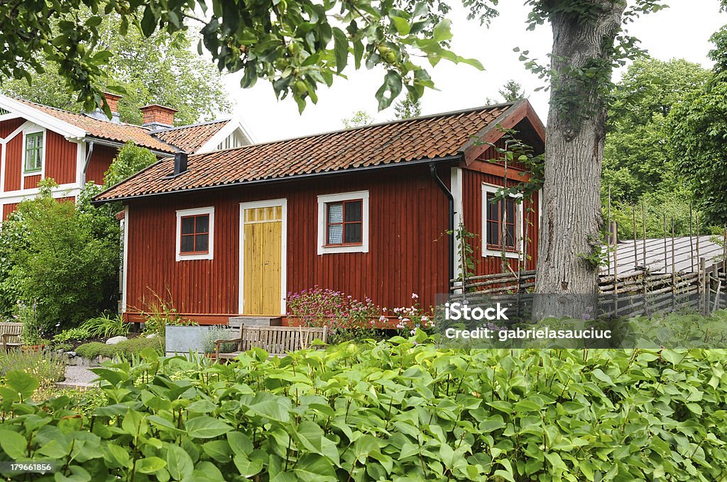 old house Old red house in Stockholm Ancient Stock Photo