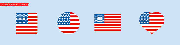 illustrations, cliparts, dessins animés et icônes de drapeau national des icônes des états-unis. drapeau des états-unis d’amérique en forme de carré, de cercle, de cœur. symboles de choix de la langue du site web. conception d’un indicateur d’interface utilisateur vectorielle - interface icons politics american flag voting