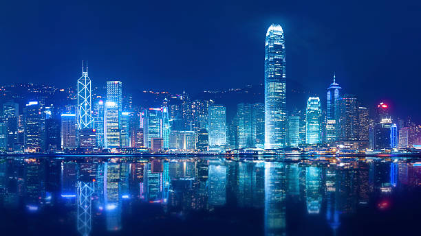 hong kong - city night china lighting equipment stock-fotos und bilder