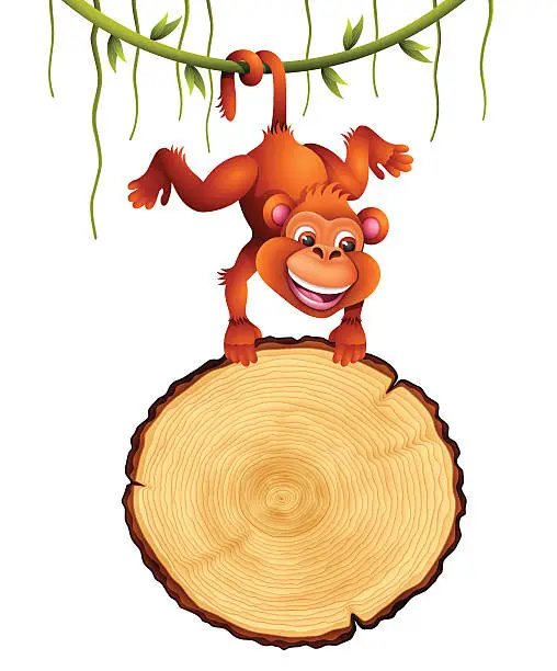 Vector illustration of Monkey with Tree Rings Sign