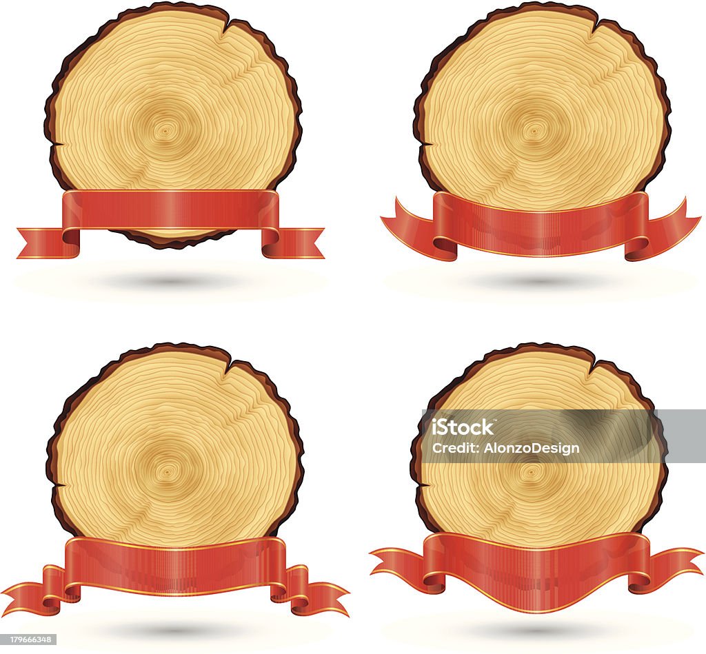 Árbol de anillos con cinta roja - arte vectorial de Anillo de árbol libre de derechos