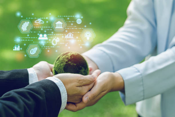 istock Hands business teamwork, world to Organization Sustainable development environmental. ESG icon Environment Day to create green business, CSR preservation in the future. cooperation to save the world 1796693433