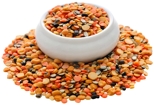 Mixed daal in a bowl closeup and isolated