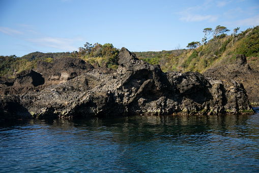 Coastline formed by volcanic activity in Ogi coast in Sado Island, Niigata prefecture, Japan..