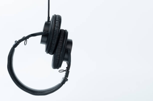 istock Black leather headphones with cable 1796715263