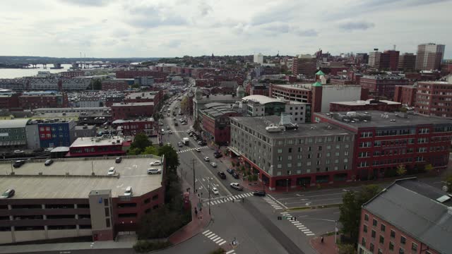 Portland Maine, Downtown And Waterfront City Skyline Drone Shot