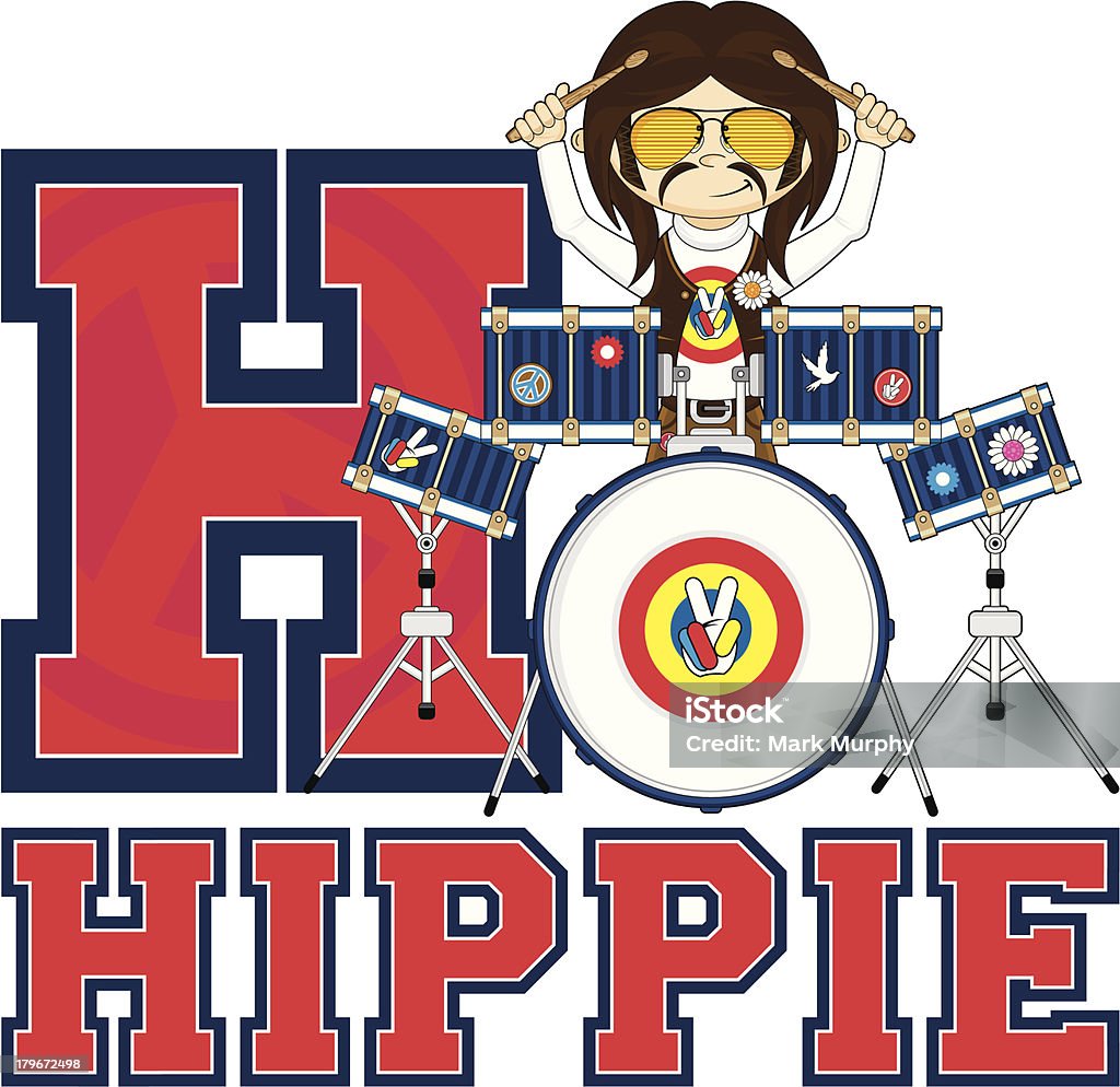 Linda Hippy batería aprendizaje letra H - arte vectorial de 1960-1969 libre de derechos
