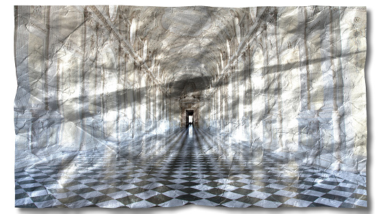 Creative picture of Reggia di Venaria Reale gallery - Italy. Luxury marbles in baroque Palace