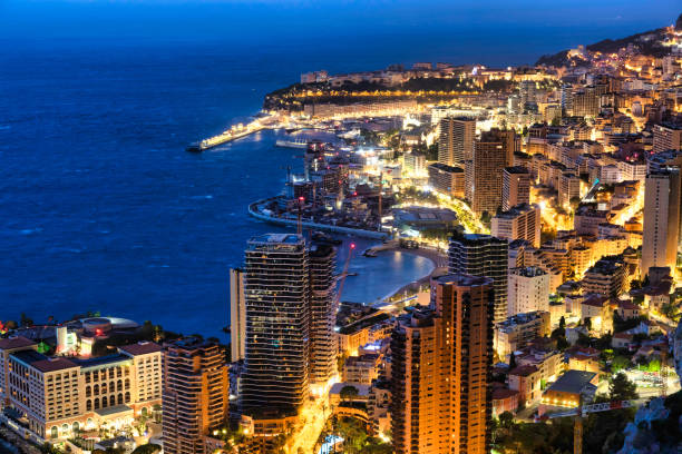istock Monte Carlo panorama illuminated by night. Urban landscape with luxury architecture. 1796746464