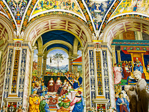 Siena, Italy - December 26, 2013: painting in Siena Duomo, Tuscany, Italy