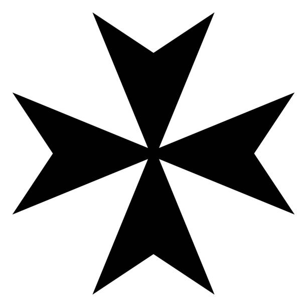 Maltese cross, black and white vector silhouette illustration of heraldic cross shape, isolated on white Maltese cross, black and white vector silhouette illustration of heraldic cross shape, isolated on white background knights templar symbols stock illustrations
