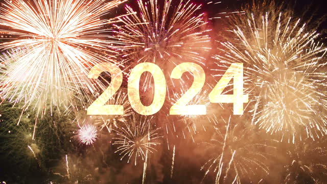 2024 Fireworks display for Happy New Year isolated