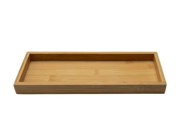 istock Close-up shot of a rectangular bamboo serving tray isolated on white background 1796803393