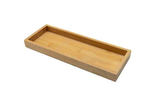 istock Close-up shot of a rectangular bamboo serving tray isolated on white background 1796803654