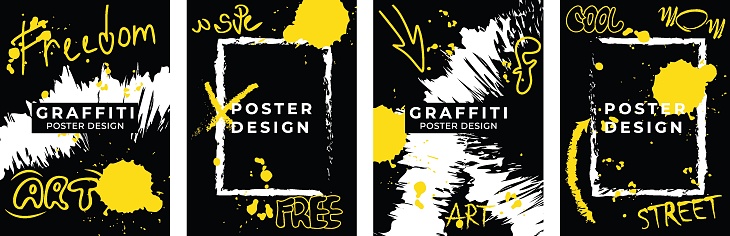 A set of posters in graffiti style. poster template, handwritten lettering, street art, wall lettering. Vector drawing, design elements.