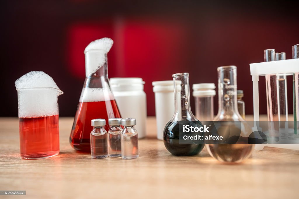 Experiments Multi Science Experiment Laboratory Flasks With Different Multicolored ...