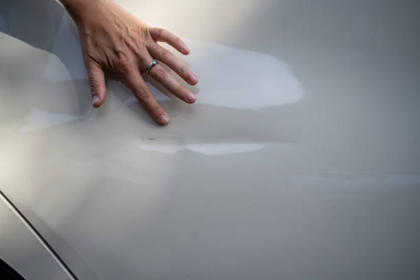 istock Dented door on car after an auto accident 1796832291