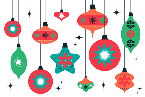 Vector illustration of Christmas ornaments isolated on white background - Upcoming holidays and celebrations