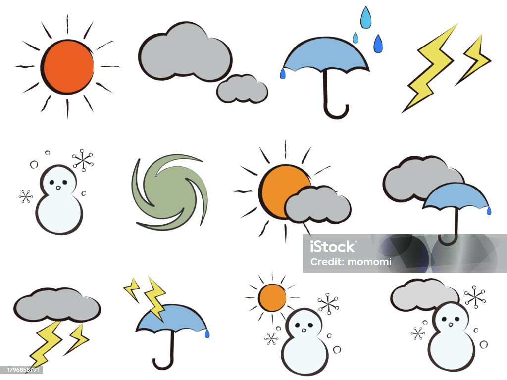 A Set Of Cute Illustrations Of Weather Marks Stock Illustration