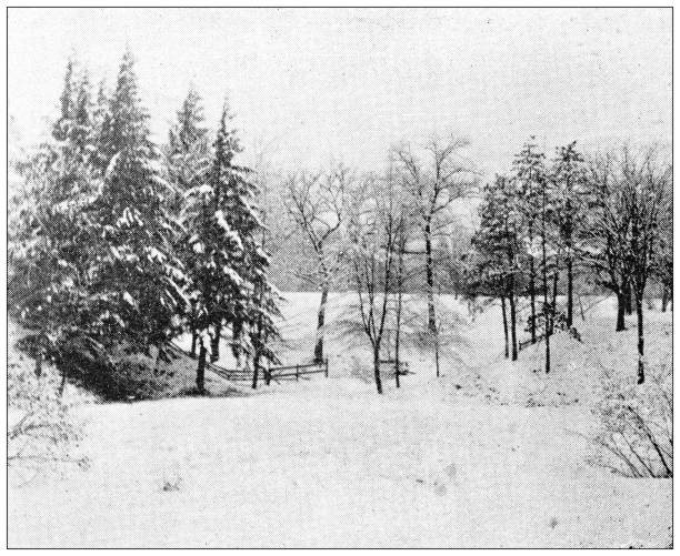 istock Antique image of Hampden County, Massachusetts: Springfield, Snowy fields 1796862234