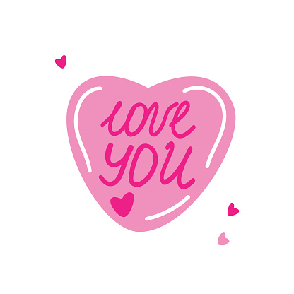 Groovy love sticker love you lettering in trendy pink clolors. Happy Valentine's day vector illustration