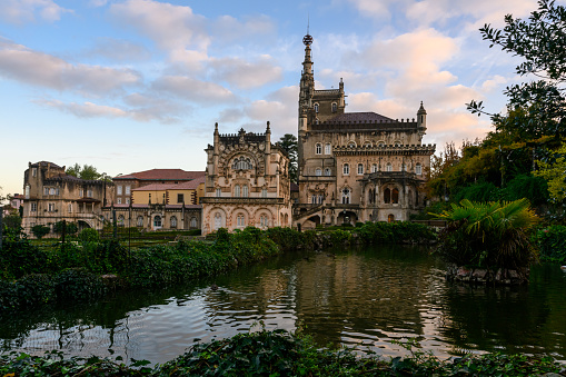 Luso, Portugal - Nov 09, 2023: The Bussaco Palace,also known as the Palace Hotel of Bussaco,   was commissioned by the monarch in the late 19th century and was converted into a luxury hotel in the 1910s.