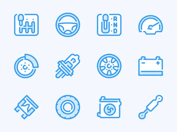 Vector illustration of Car parts vector line icons.