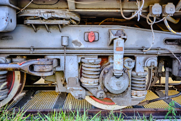 Large metal wheels of an old train