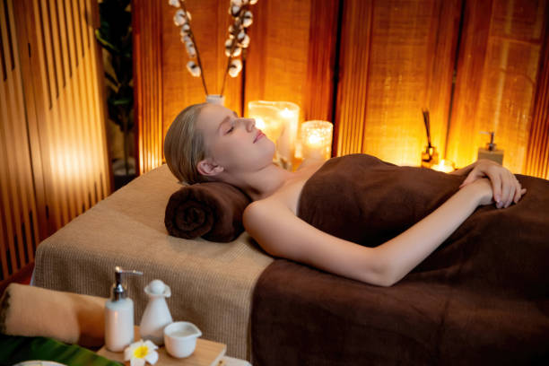 istock Caucasian woman customer enjoying relaxing anti-stress massage. Quiescent 1796897607