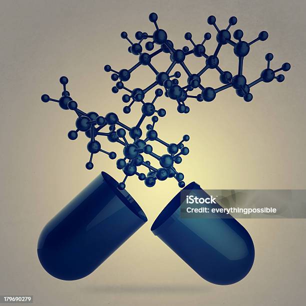 Foto de Cápsula Mostra Molécula Como Médico e mais fotos de stock de Analgésico - Analgésico, Antibiotico, Azul