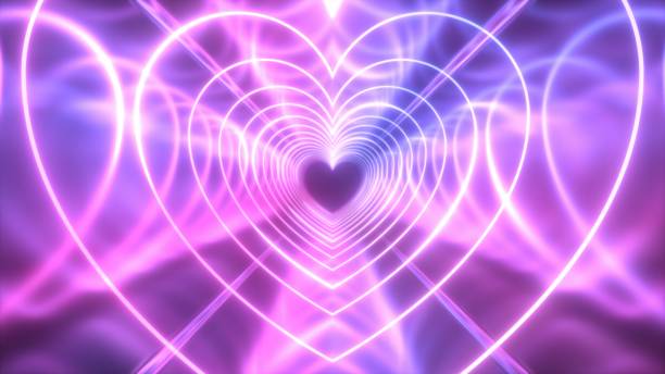 istock Endless Futuristic UV Light Neon Glow Heart Shape Reflection Tunnel - Abstract Background Texture 1796911791