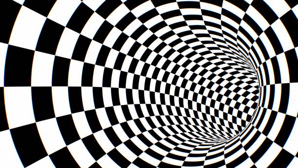 istock Inside Black And White Circular Checkerboard Optical Illusion Tunnel - Abstract Background Texture 1796912349