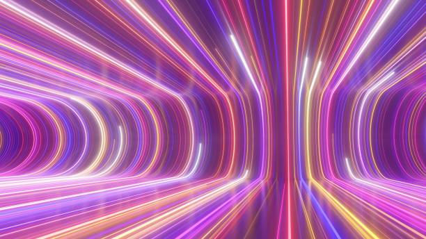 istock Ultraviolet Neon Laser Beam Lights Flow Inside Curved Reflection Room - Abstract Background Texture 1796913952