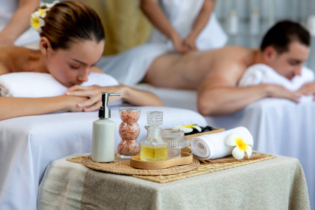 istock Aromatherapy massage ambiance or spa salon composition setup. Quiescent 1796915539