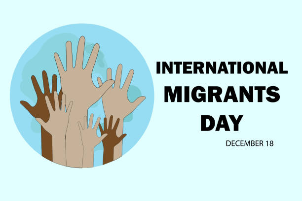 International Migrants Day International Migrants Day, migration, resettlement or refugee concept vector illustration. immigrants crossing sign stock illustrations