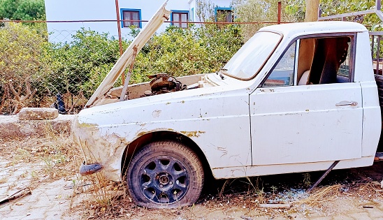Old car, abandoned rusted car