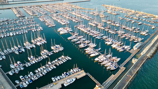 Aerial view - port and marina of Marina di Ravenna, Italy