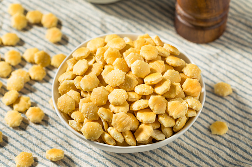 Salty Bland Organic Oyster Crackers in a Bowl