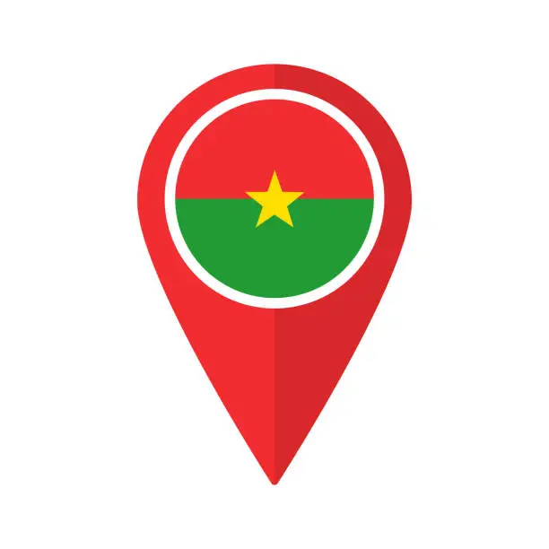 Vector illustration of Flag of Burkina Faso flag on map pinpoint icon isolated red color