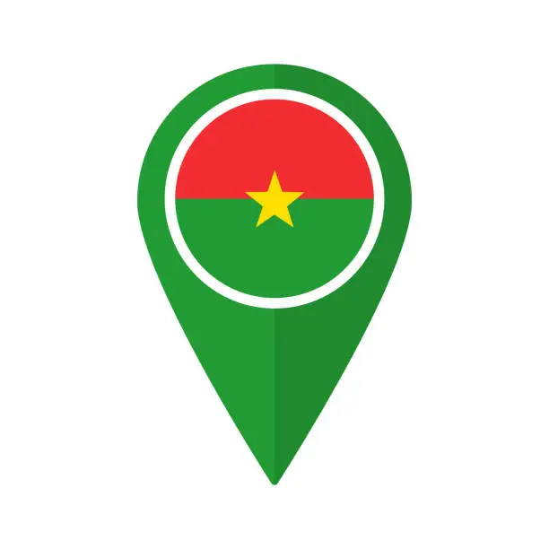 Vector illustration of Flag of Burkina Faso flag on map pinpoint icon isolated green color