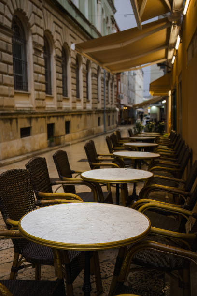 istock Empty restaurant outdoor seating in Croatia. 1796940770