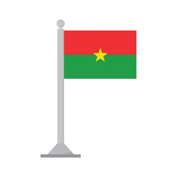 Vector illustration of Flag of Burkina Faso on flagpole isolated