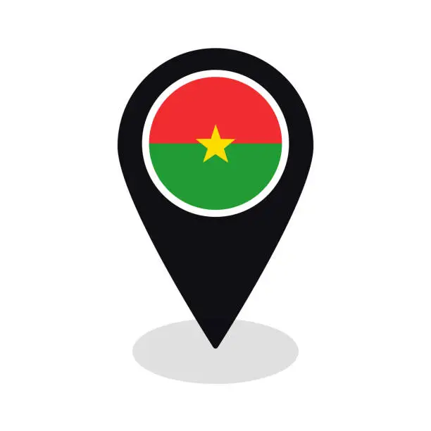 Vector illustration of Flag of Burkina Faso flag on map pinpoint icon isolated black color